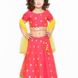 SAKA DESIGNS Girls Fuchsia & Yellow Ready to Wear Lehenga & Blouse With Dupatta-image-99