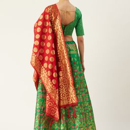 Mitera Green & Red Woven Design Semi-Stitched Lehenga & Unstitched Blouse with Dupatta image 4