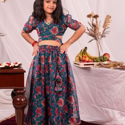 VASTRAMAY Girls Printed Sequinned Foil Print Ready to Wear Organza Lehenga & Choli-picture-5