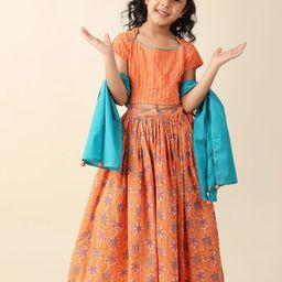 Fabindia Girls Embroidered Ready to Wear Cotton Lehenga & Blouse With Dupatta-picture-8