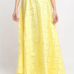 NEUDIS Women Yellow Mirror Work Maxi Flared Skirts-image-91