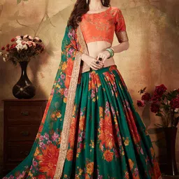 FABPIXEL Embroidered Sequinned Semi-Stitched Lehenga & Unstitched Blouse With Dupatta image 1
