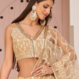 FABPIXEL Embroidered Net Semi-Stitched Lehenga & Unstitched Blouse With Dupatta image 2