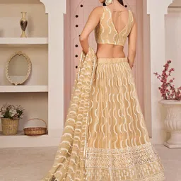 FABPIXEL Embroidered Net Semi-Stitched Lehenga & Unstitched Blouse With Dupatta image 5