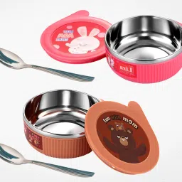 Linex 2pc Multipurpose Air Tight Baby Feeding Bowl With Free Steel Spoon-380ml- Stainless Steel-picture-11