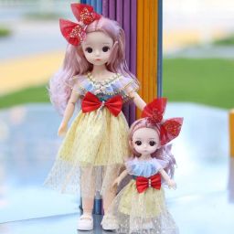 Doll Set Movable Joints Makeup Cute (Mother & Daughter) - 30Cm/16Cm - Blue-14