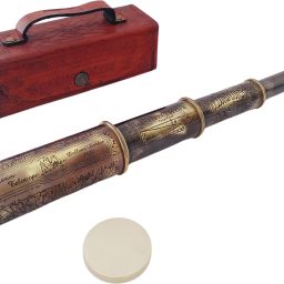 Shoptreed 15" Antique Maritime Brass Dolland London 1920 Telescope with lid in Leather cover Vintage Spyglass Marine Collectible Catadioptric Telescope-19