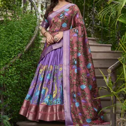 LOOKNBOOK ART Kalamkari Printed Semi-Stitched Lehenga & Unstitched Blouse With Dupatta-image-91