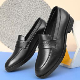 invictus Men black solid formal pu slip on moccasins penny loafers shoes without laces Slip On For Men-picture-10
