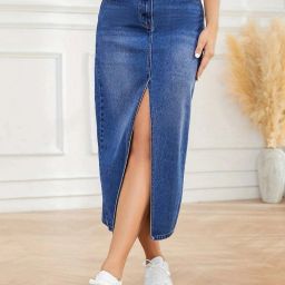 Women Solid Pencil Blue Skirt-image-60