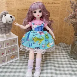 Set Movable Cute Girl Brown Eyes Fashionable Doll Sky Blue Frock for Kids Girls-picture-24