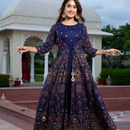 Embroidered Viscose Rayon Stitched Flared/A-line Gown-image-35