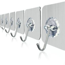 Pack of 5 Self Adhesive Hooks,Multi Purpose sticky hook/Towel Holder PinX5.146 Chrome, Clear Towel Holder-26