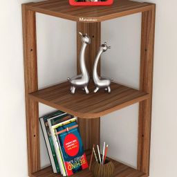 Wooden Two Tier Shelves Mini Corner Stand Wooden Walnut Size 68 Cm X 31.7 Cm Particle Board Wall Shelf-picture-5