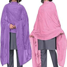 Chiffon Solid Purple, Pink Women Dupatta-image-96