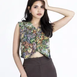 Floral Print Women Waistcoat-10