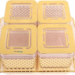 4 Containers & Tray Set|Plastic Serving Tray & Airtight Containers (Gold) Container Serving Set-image-18