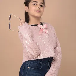 Crimsoune Club Girls Speckled Crop Cardigan with Embellished Detail-image-83