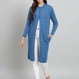BROOWL Self Design Woollen Longline Cardigan-13