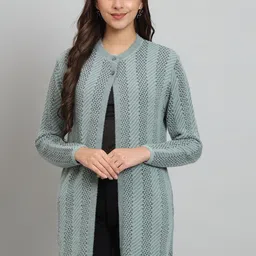 BROOWL Self Design Woollen Longline Cardigan-59