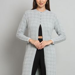 BROOWL Self Design Woollen Longline Cardigan-50