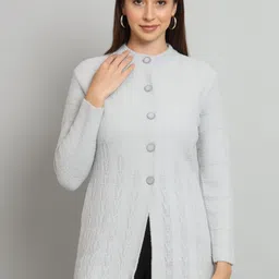 BROOWL Self Design Cable Knit Wool Longline Cardigan-95