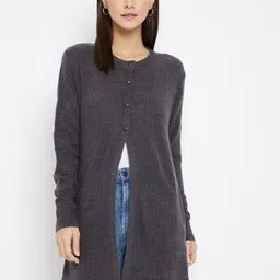 CLAPTON Self Design Cable Knit Woollen Longline Cardigan Sweaters-43