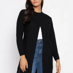 CLAPTON Geometric Self Design Woollen Longline Cardigan Sweaters-7