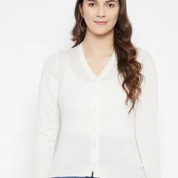Zigo Women White Solid Woolen Cardigan-image-67
