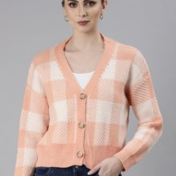 SHOWOFF Checked V-Neck Acrylic Cardigan-picture-42
