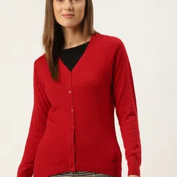 Monte Carlo Women Red Solid Cardigan-image-69