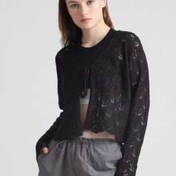ONLY Self Design Lace Detail Knitted Semi Sheer Acrylic Shrugs-38