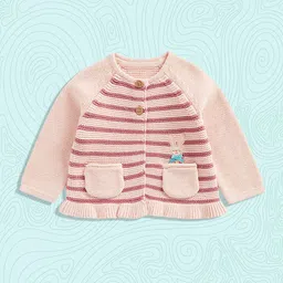 mothercare Infant Girls Pink Self Design Playful Bunny Cardigan-5