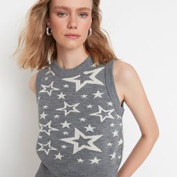 Trendyol Women Charcoal & White Crop Cardigan-image-22