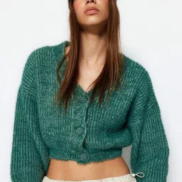 Trendyol Self Design Cable Knit Crop Cardigan-image-53