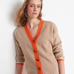 Trendyol V-Neck Printed Pure Acrylic Cardigan Sweaters-picture-42