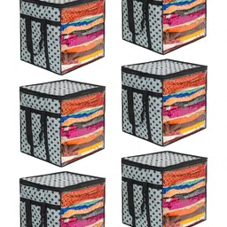 prettykrafts Set Of 6 Grey Printed Non Woven Printed Saree Organiser-11