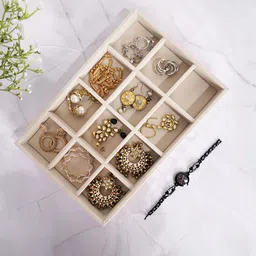 La Trove Cream-Coloured Wardrobe Luxury 12 Grids Jewellery Organiser-16