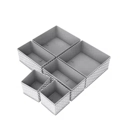 HOUSE OF QUIRK Set Of 6 Grey Printed Storage Box Closet Drawer Organizer-11