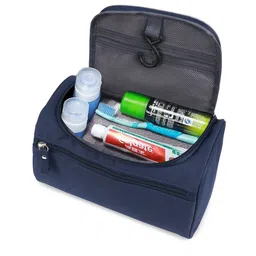 HOUSE OF QUIRK Navy Blue Solid Makeup Cosmetic Accessories Organizer-16