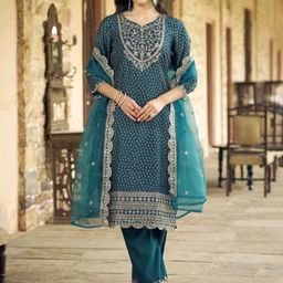 VredeVogel Women Printed Regular Sequinned Kurta with Trousers & With Dupatta-image-33