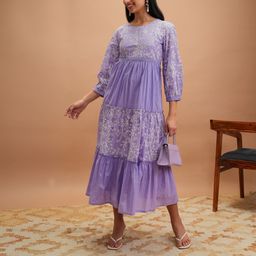 vishudh Women Maxi Purple, White Full Length Dress-picture-38
