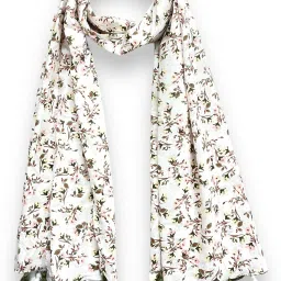Floral Print Pure Cotton Women White Stole, Scarf, Fancy Scarf-image-10