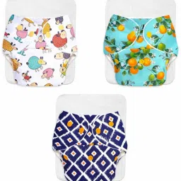 3 BASIC Reusable Cloth Diaper for babies 0-3Y with dry feel pad/insert-Assorted-0
