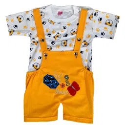 BAESD Infants Embroidered Pure Cotton Dungaree With Printed T-Shirt-8