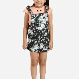 Peppermint Girls Peach & Black Printed Dungarees with Top-46