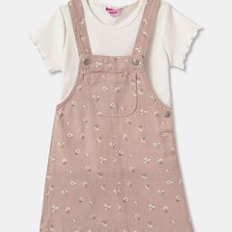 R&B Girls Printed Cotton Dungaree With T-Shirt-19
