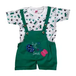BAESD Infants Floral-Printed Pure Cotton Dungaree With Printed T-Shirt-7