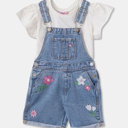 R&B Infant Girls Printed Cotton Dungaree With T-Shirt-image-96