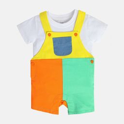 MINI KLUB Boys Colourblocked Cotton Dungaree With Tee-picture-27